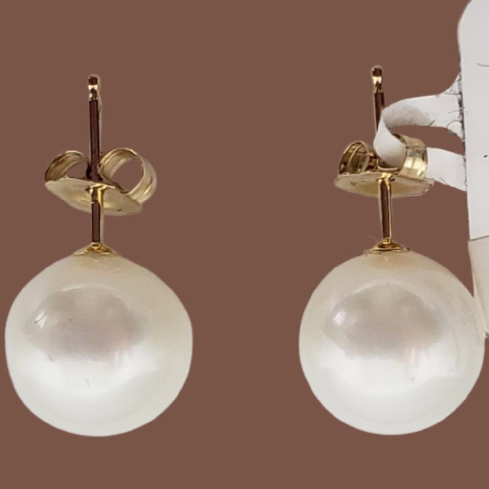 Macy's Cultured Pearl Stud 14KY 9MM Earrings